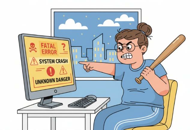 Woman frustrated with PC error